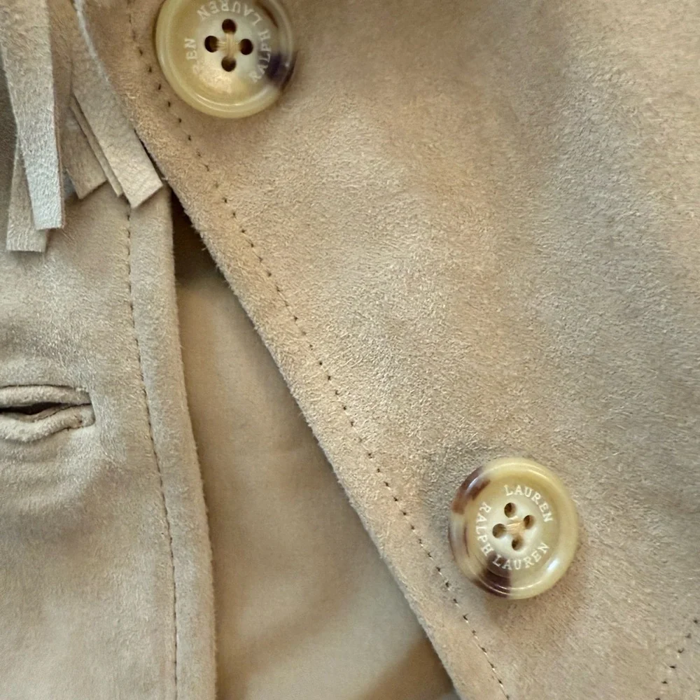 Ralph Lauren Camel Suede Leather Jacket Western Style Boho Fringe - Picture 15 of 17